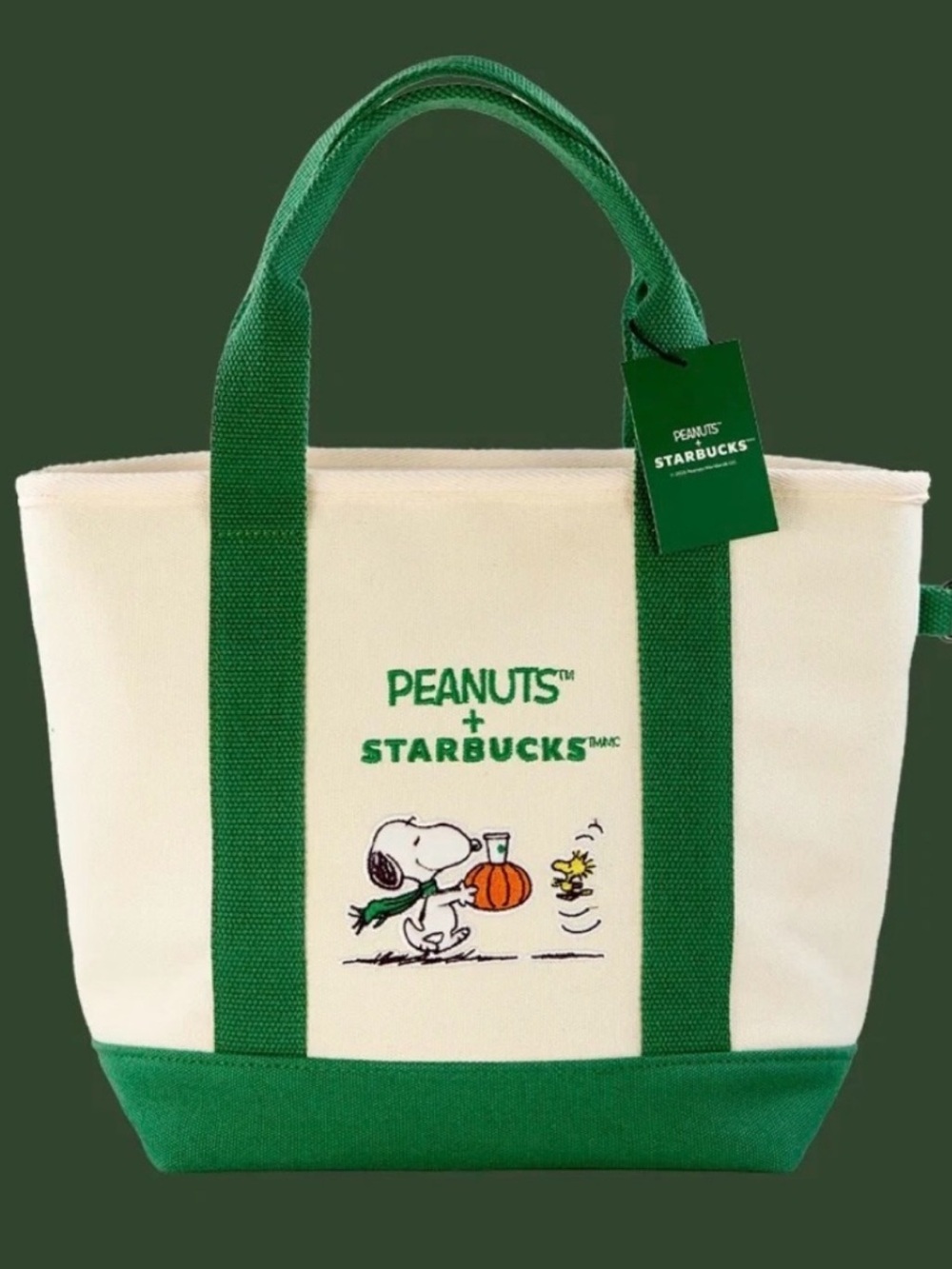 Starbucks Cream & Green Peanuts Snoopy Canvas Tote